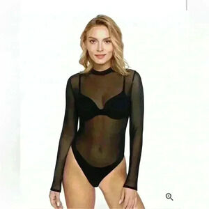 Sheer Mock Neck Bodysuit by Less Is Amor
